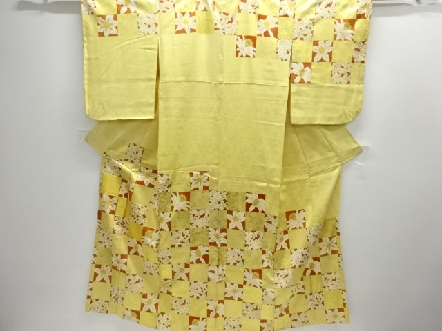 JAPANESE KIMONO / HOMONGI / KINSAI / EMBROIDERY / ICHIMATSU & FLOWER 
